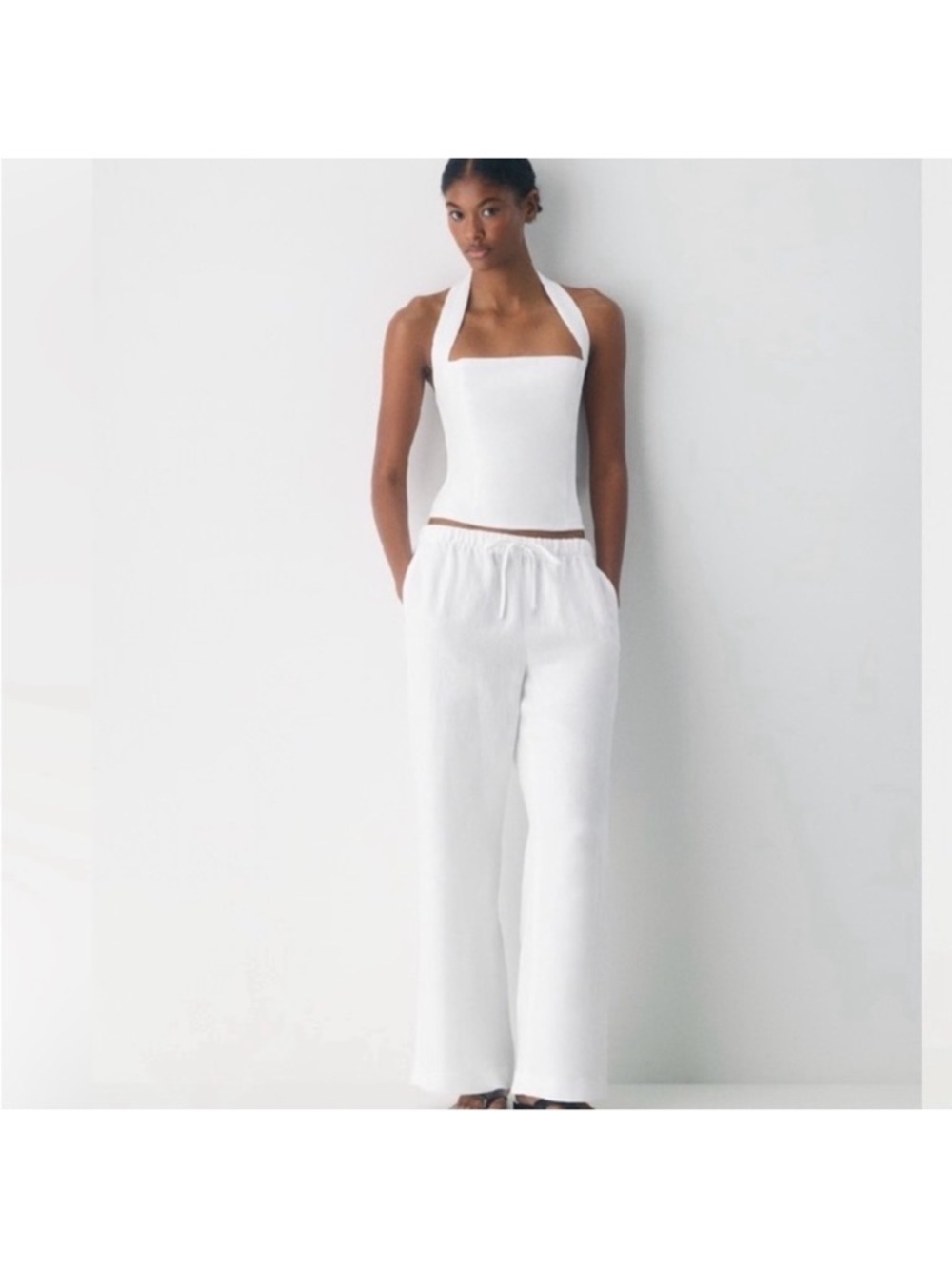 Aritzia Wilfred white linen wide leg pants drawstring waist pockets trousers XS